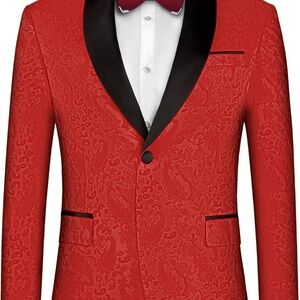 Elegant Red Paisley Blazer and Pants